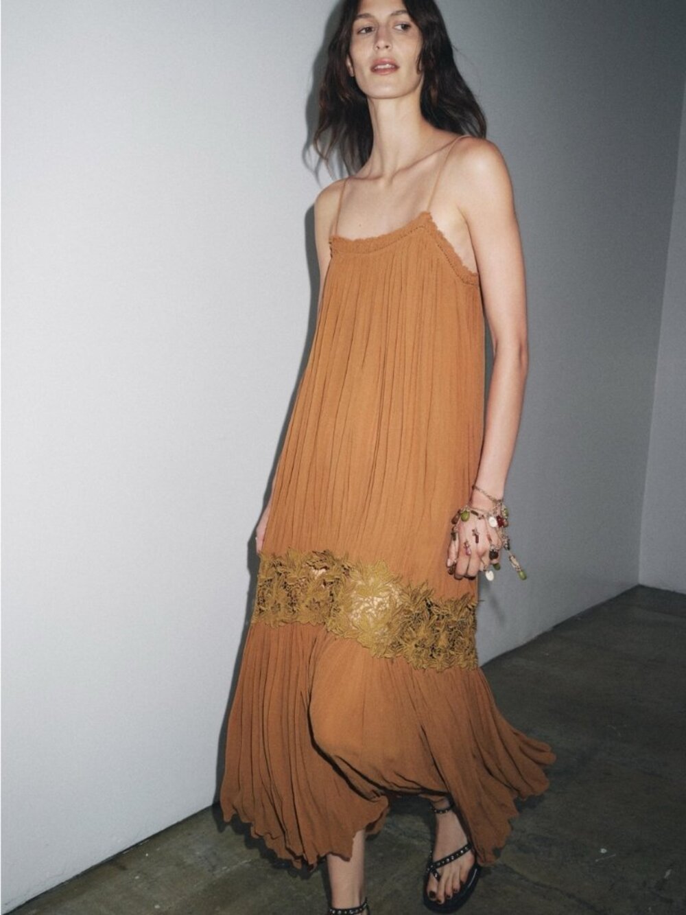 Zara ZW Collection Wrinkled Embroidered Dress